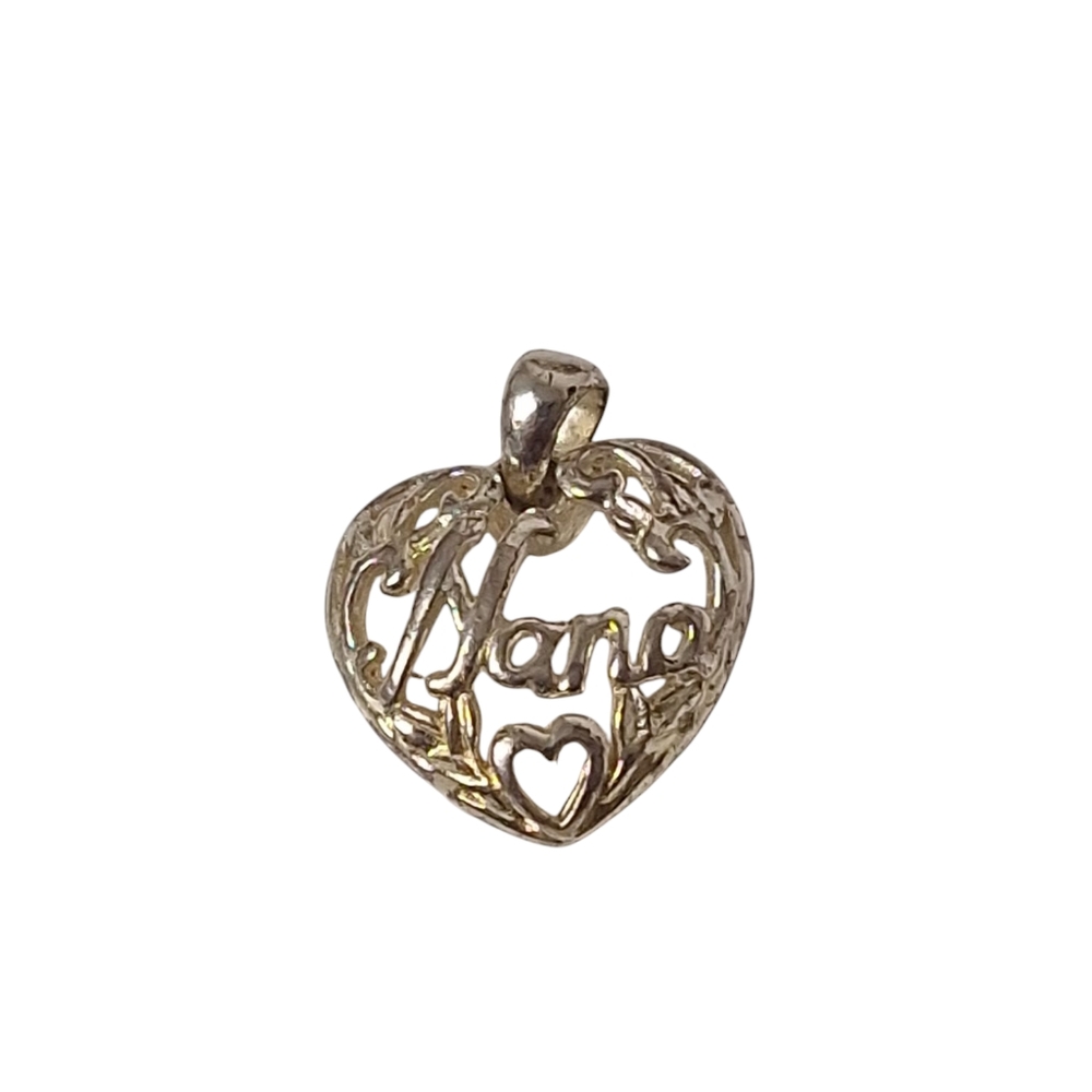 Vintage Sterling Silver 925 Nana Inscribed Heart Pendant Charm 2.0g .75" Marked